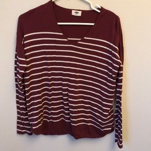 Burgundy Striped Boyfriend Sweater